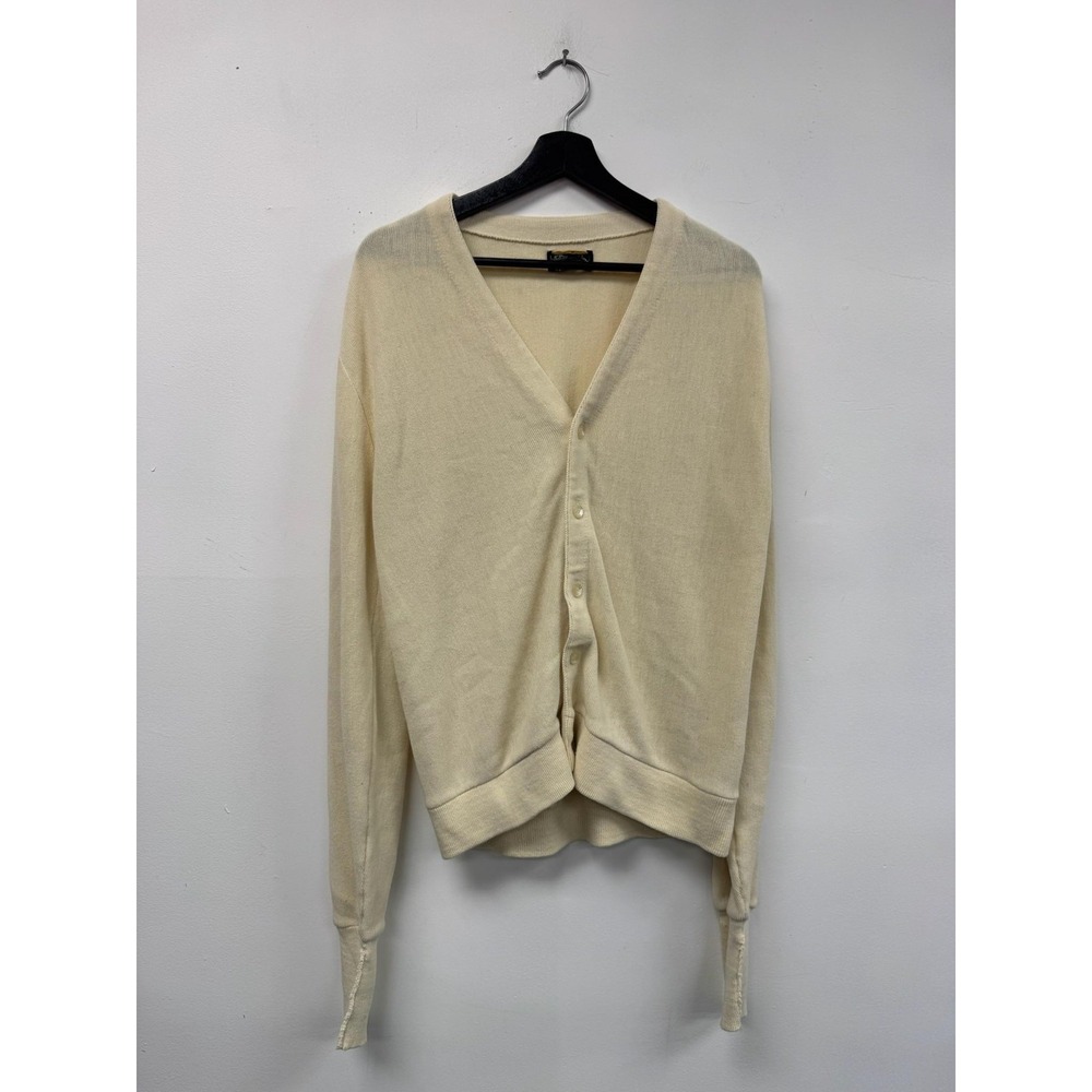 Vintage JCPenney Cardigan Sweater Mens Medium Cream Orlon Acrylic Knit 70s‎